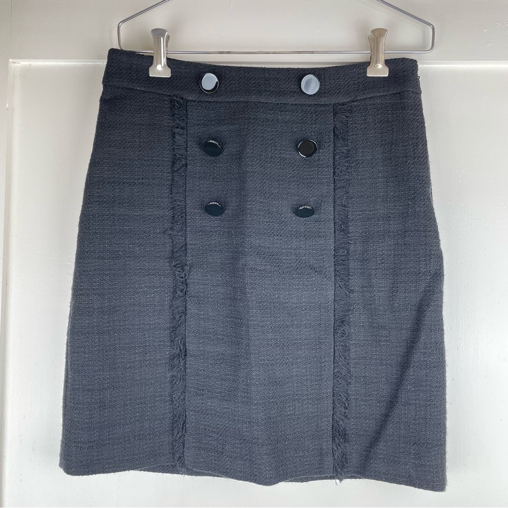 Karl Lagerfeld Fringe Mini Skirt Women's Size 2 Buckle Black Six Buttons Office - Picture 1 of 12